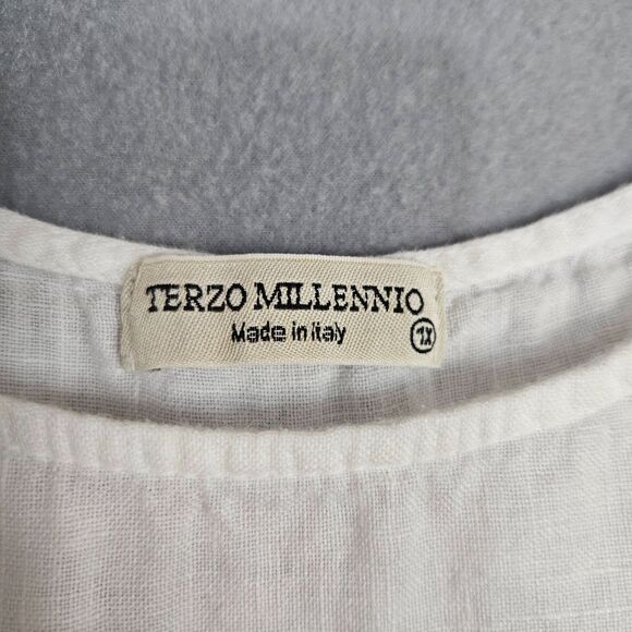 Terzo Millennio Italian Linen 1X Tunic Top Cotton Lace Crisp White Beach Boho - Picture 2 of 8